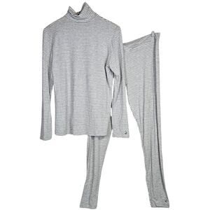 Cuddl Duds Softwear Pajama Lounge Set with Stretch Gray Black Stripe XL‎